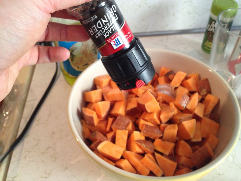 And now the peppercorn. Again, using the grinder because it's a more coarse size.