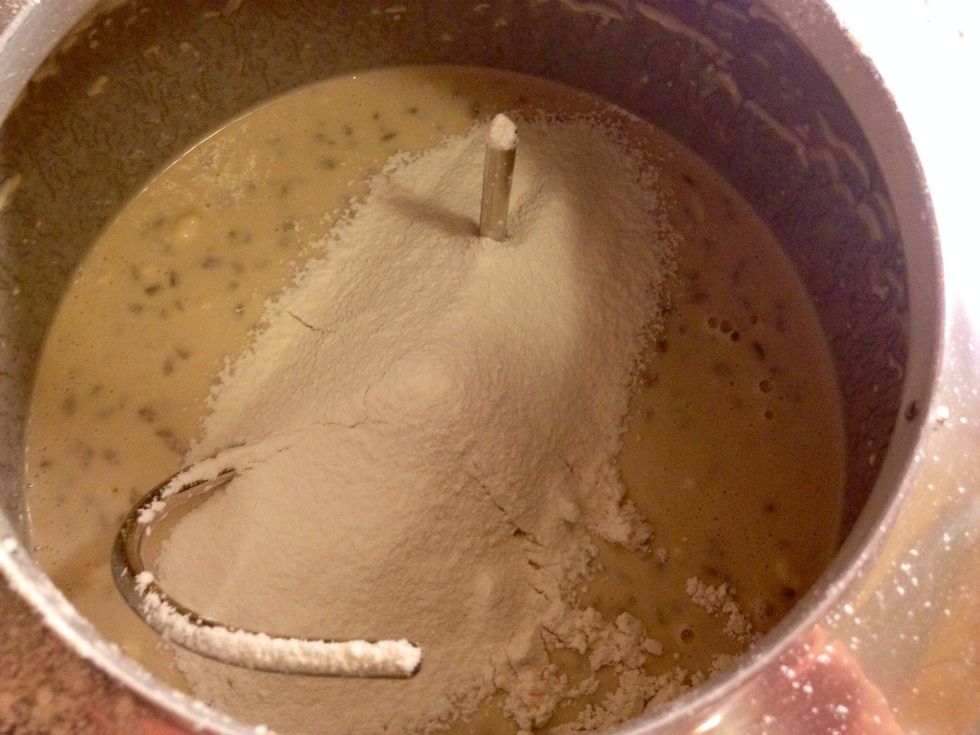 And now the spelt. I sifted all the flour but that's optional.
