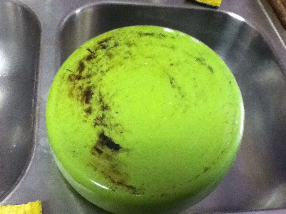 And of course the pot, in this case a tea pot, with the dirty bottom.