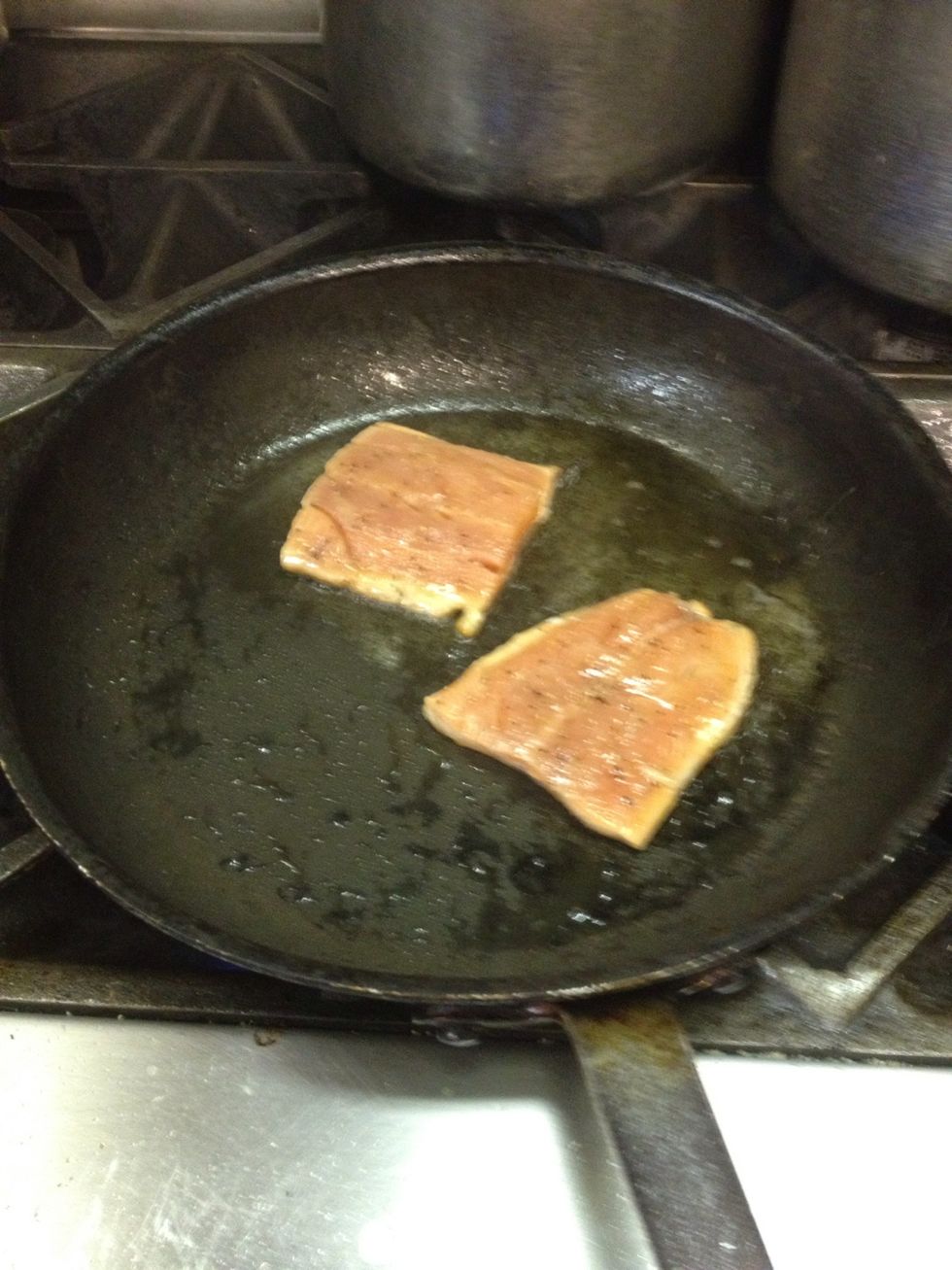 And on a non stick saut\u00e9 pan saut\u00e9 the fish so it won't stick