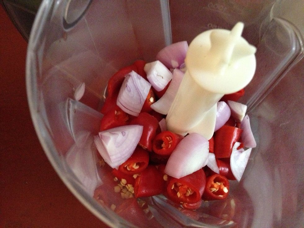 and onions. Then add the rest of ingredients. (Sugared water for the soaking dried chillies should be discarded - it's done it's' job)