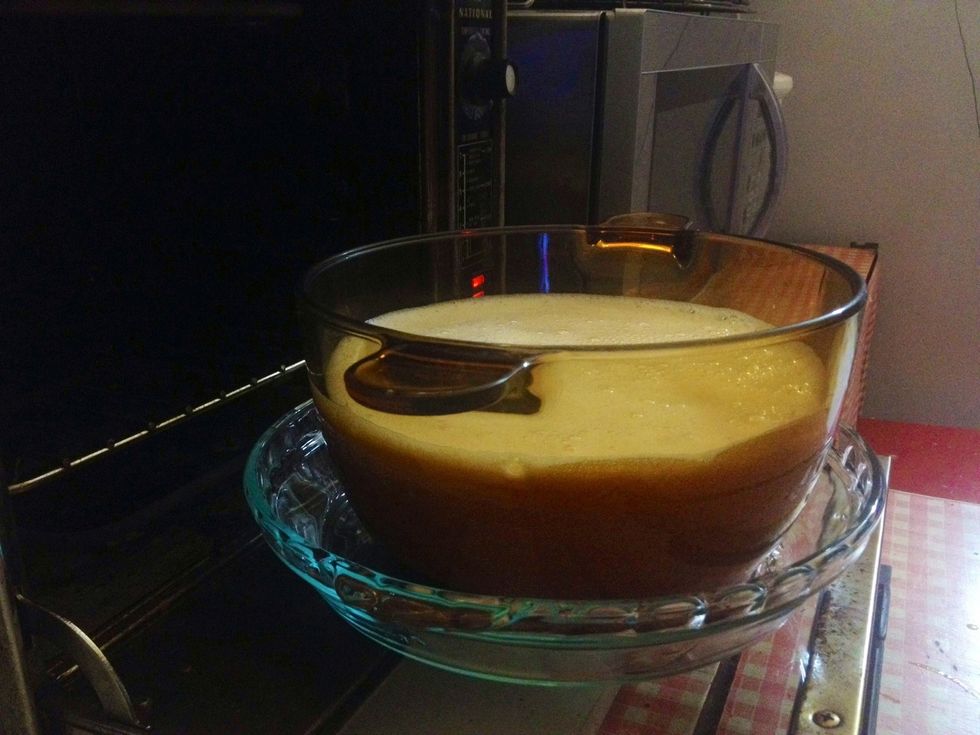 ...and place bowl onto heat proof tray. Set oven to 175\u2103.