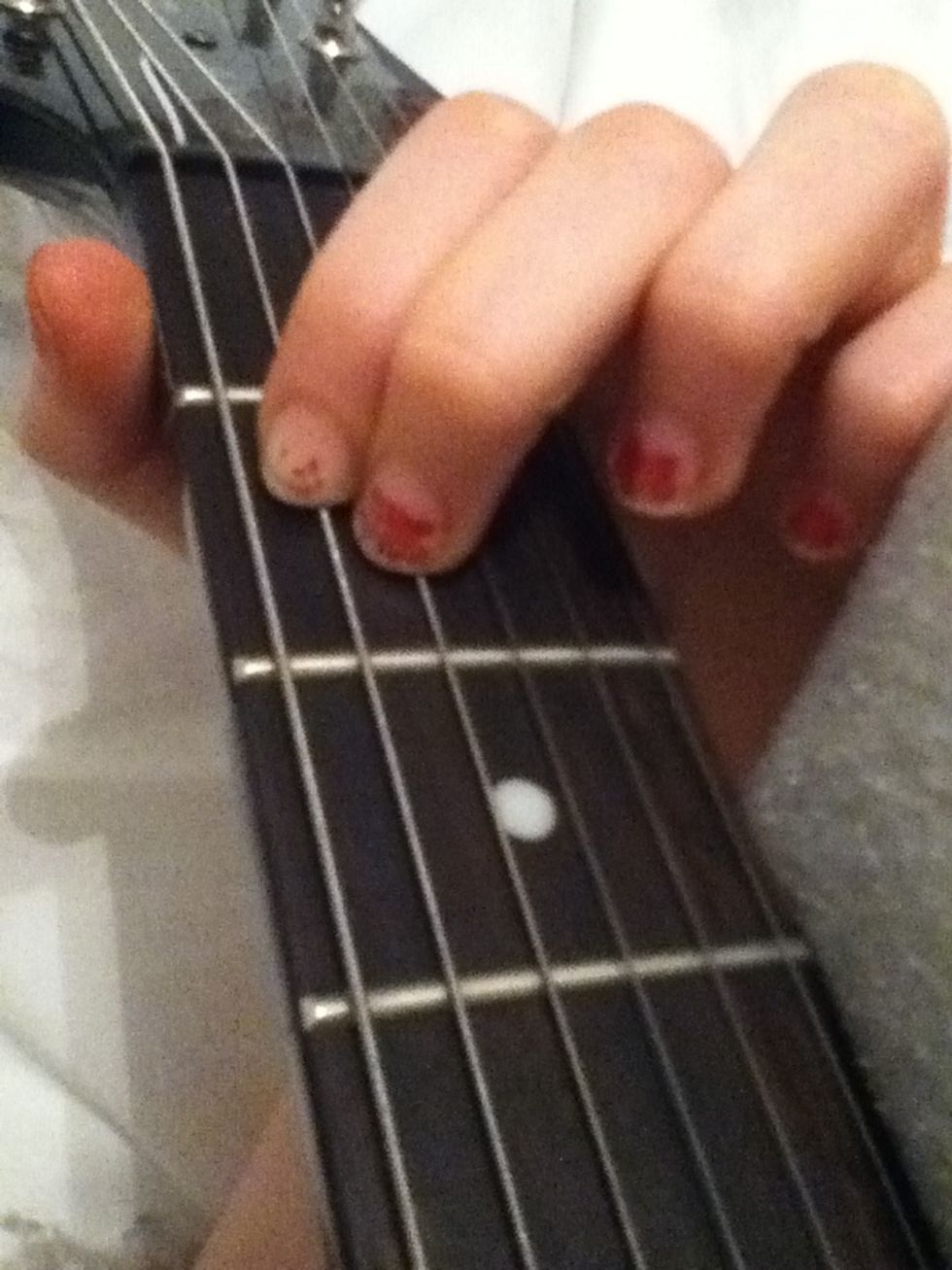 And place your middle finger at the third string. (D string)