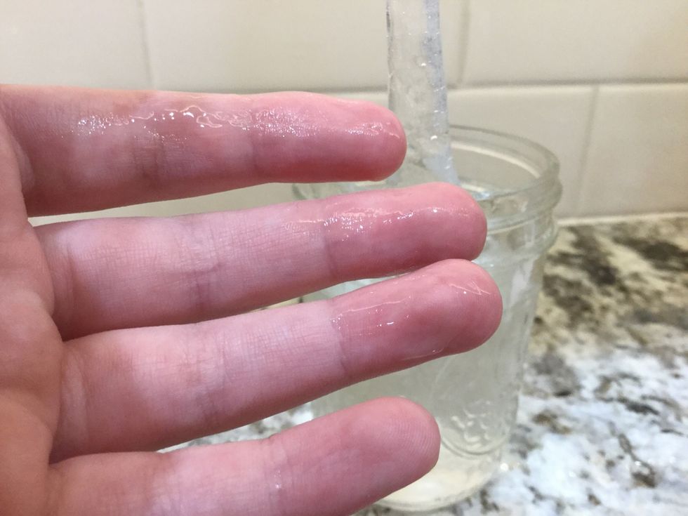 And play with it until it's not sticky anymore. As you can see I need more borax because the slime was still not fully solid...