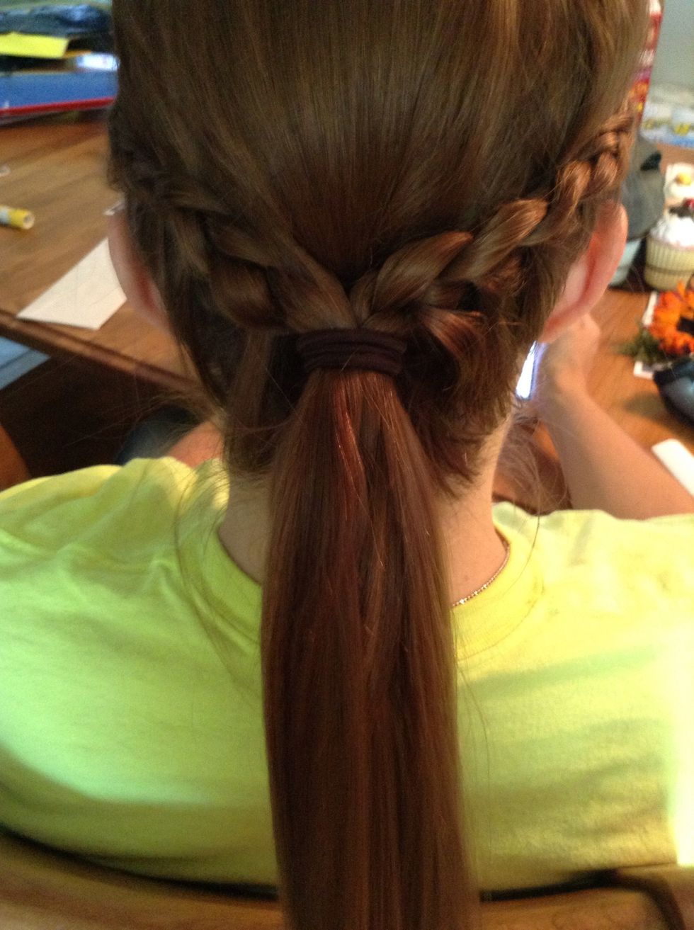 And ponytail it all up!! Then take the small elastics out of the braids and comb it out