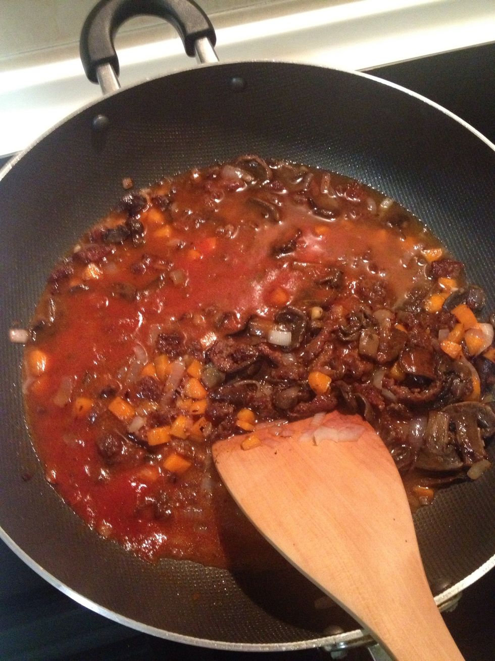 And pour a cup of water. U can use either chicken or beef stock. But I'm out so I go with water.