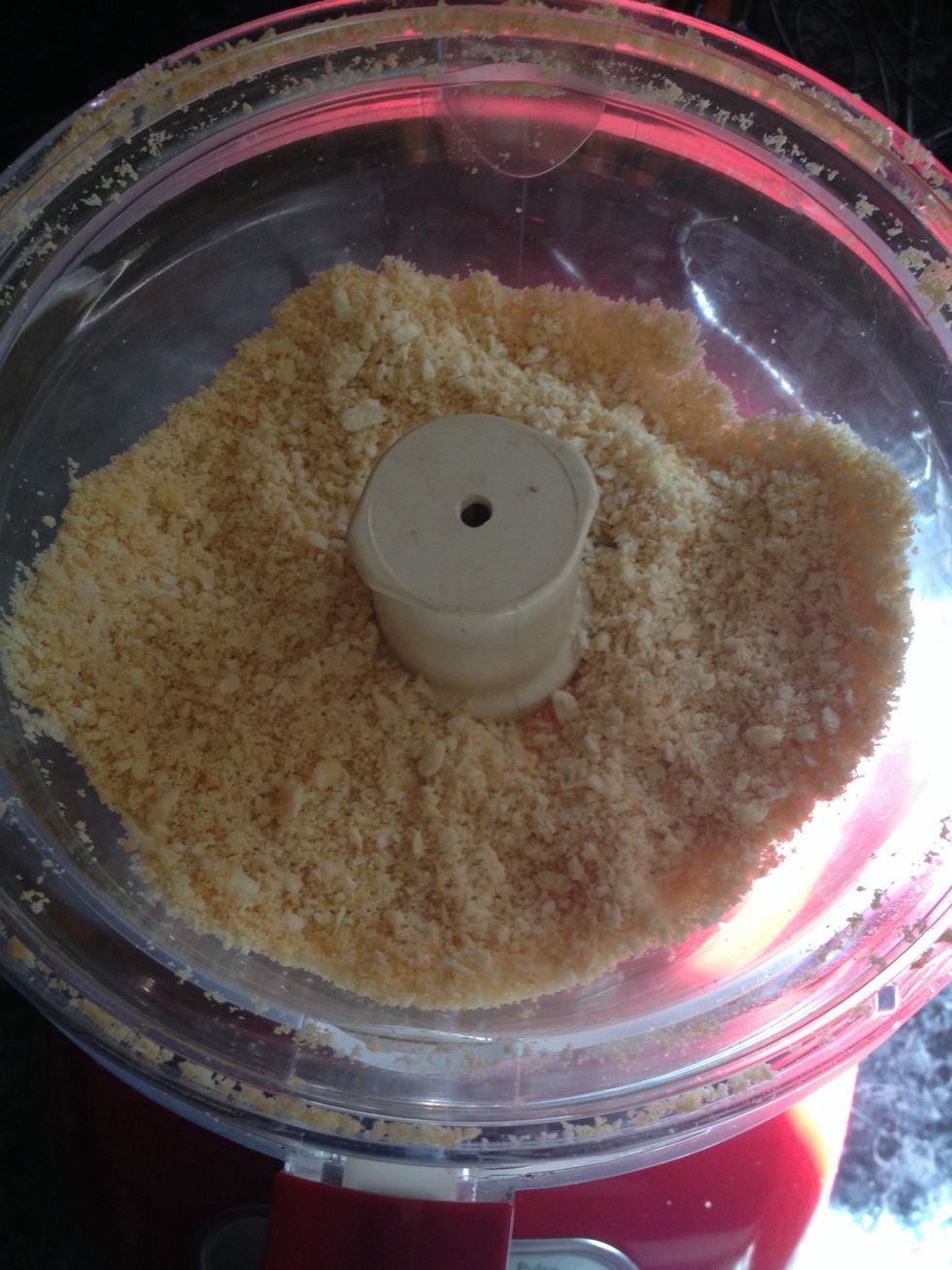 And pulse it a few times until it reaches the consistency of breadcrumbs.