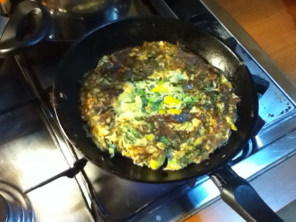 And put it back in the pan (this part is difficult, make sure its done underneath or it will break and turn into a mess)