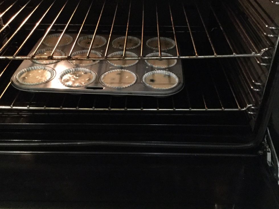 And put the muffin into the oven so it can be cooked