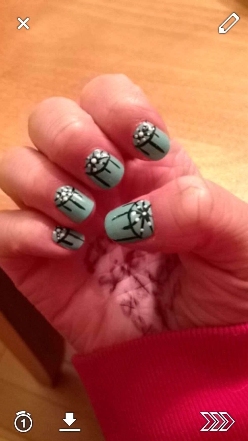 and put white dots as beads inside the strings