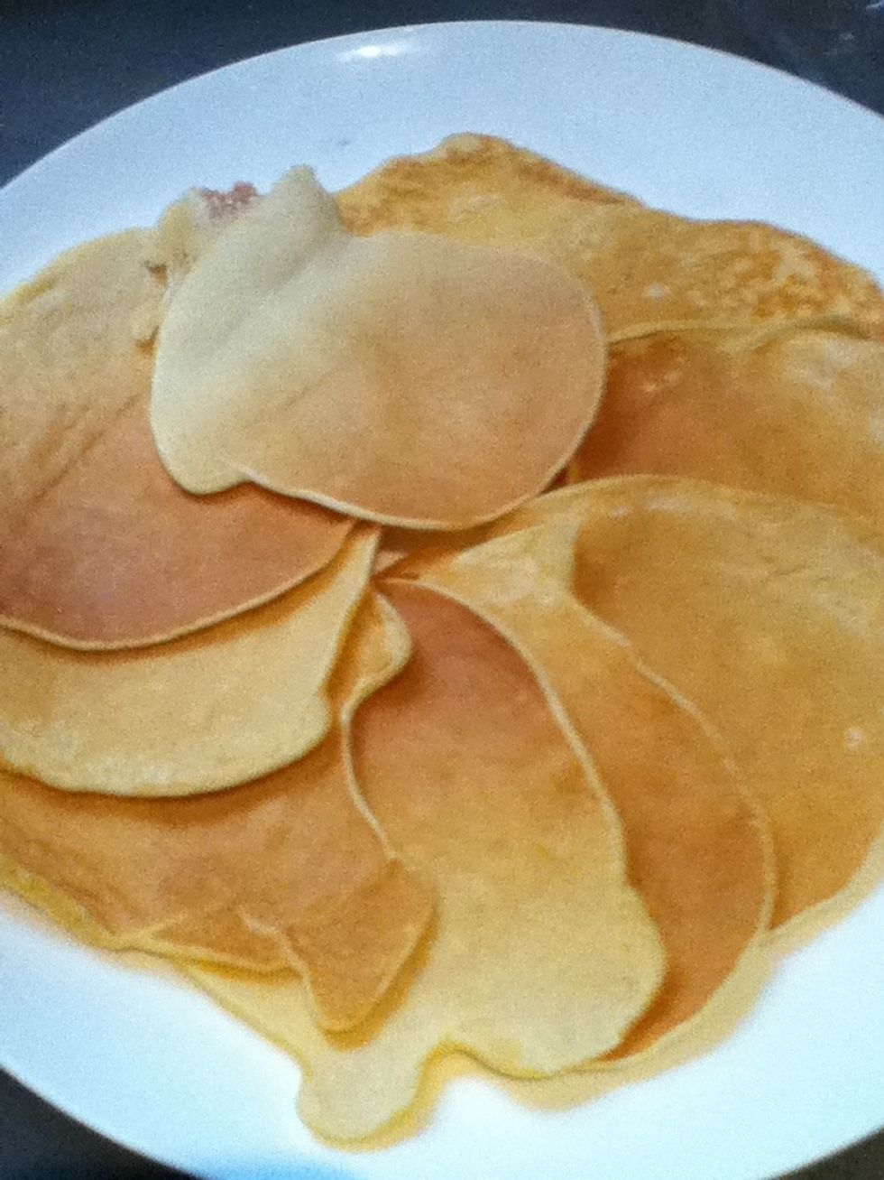 And repeat...! Now you can probably tell that these pancakes a looking just a bit happier, so stick with your pancakes and after a little bit they'll be a happy golden brown!