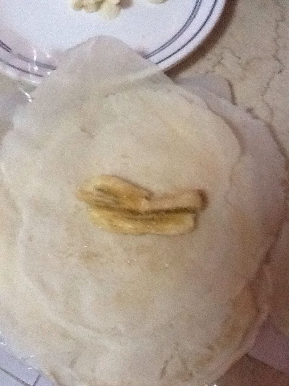 And roll it over into a wrapper ( I used egg roll wrappers)