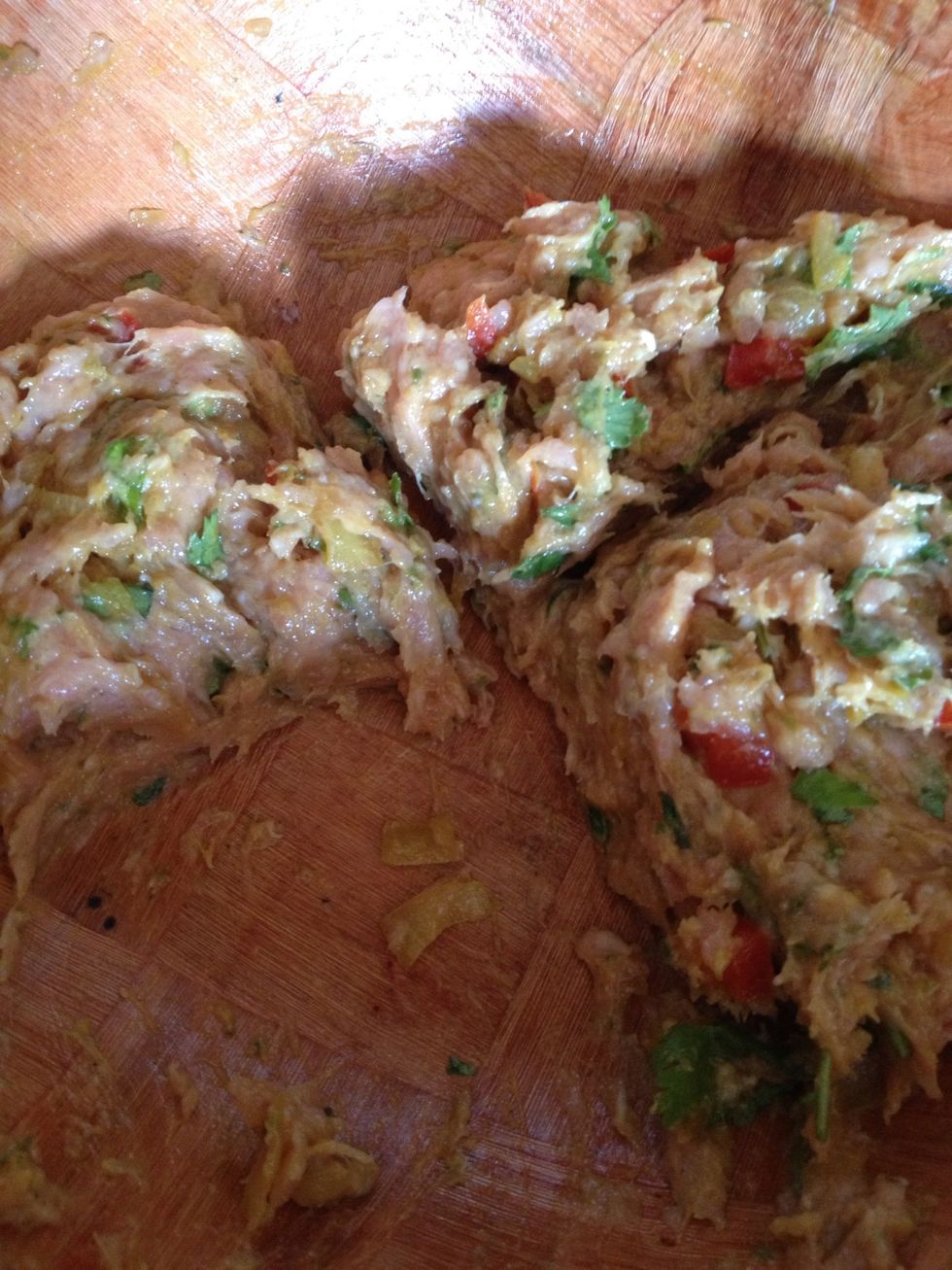 And score your minced chicken in fours. It will be easy to do it this way