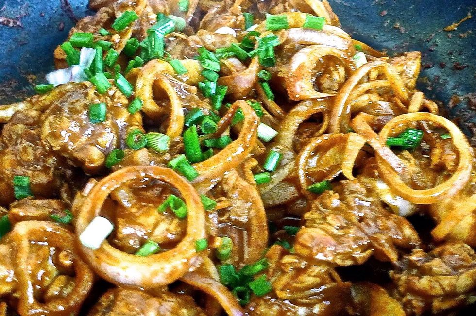 And some chopped spring onions for Colour. Stir quickly before dishing out.