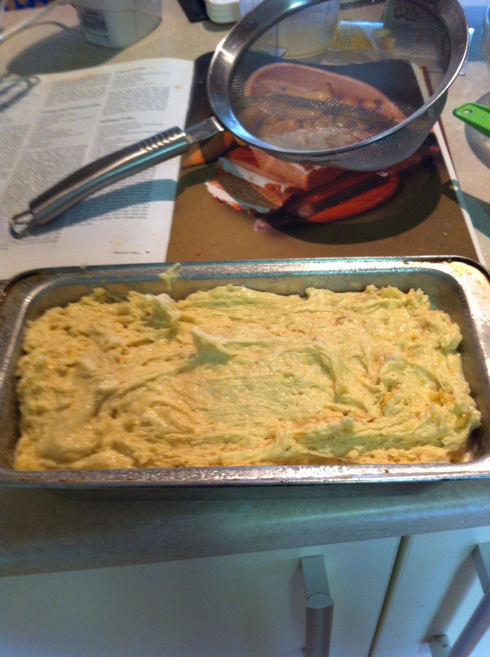 And spoon in cake mixture