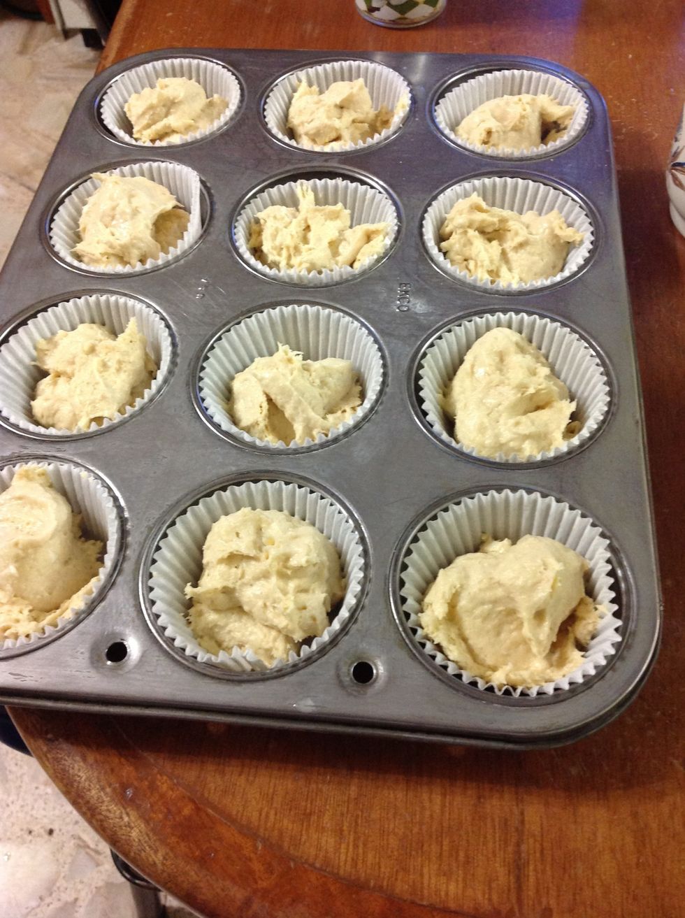 And spoon the batter, as it is quite stiff its easier this way.