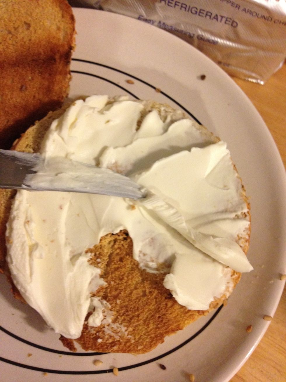 And spread on the cream cheese.