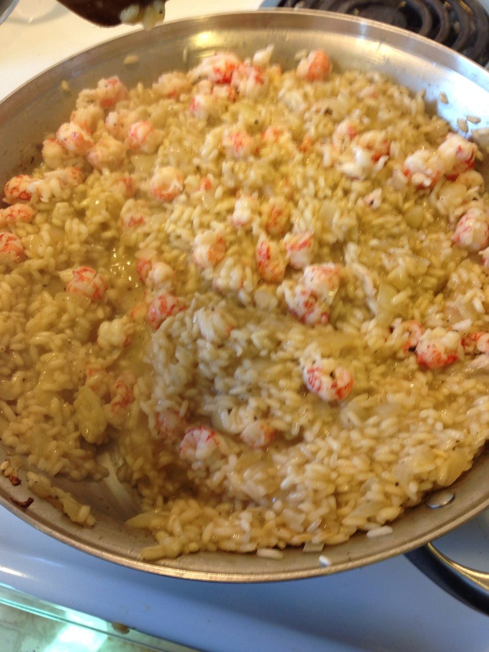 And stir also add in your dry herbs and mix well. At this point your risotto should be about done. You want it creamy and still a little firm, but not undercooked.