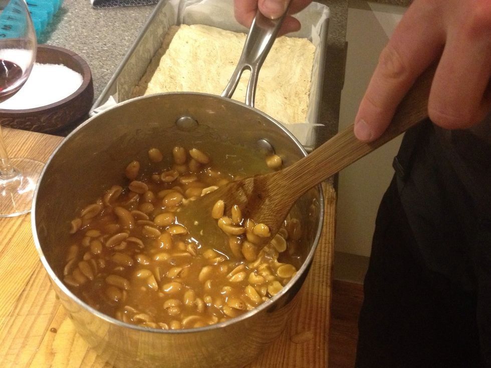 And stir in peanuts and vanilla