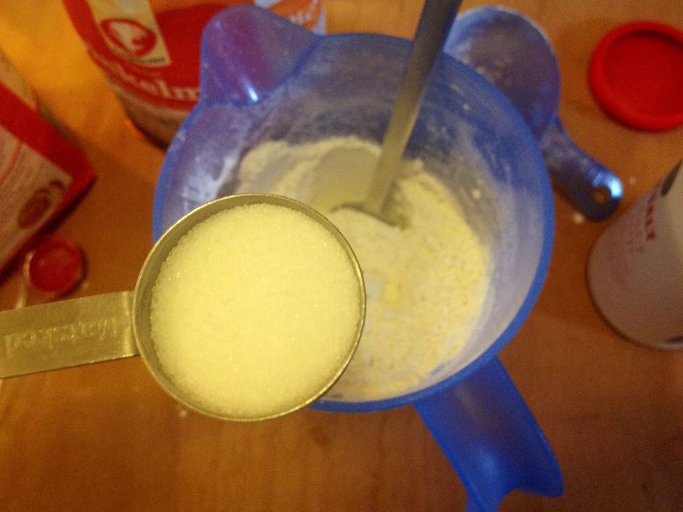 ..and sugar. I didn't have the patience to so it by hand so I used my food processor when adding the butter.