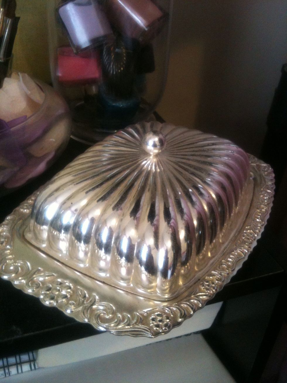 And tada an old butter dish , the next step shows what I hide in it