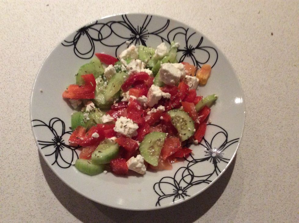 And that's it! You have made a Greek salad! Here is the final photo which should look similar to your Greek salad.