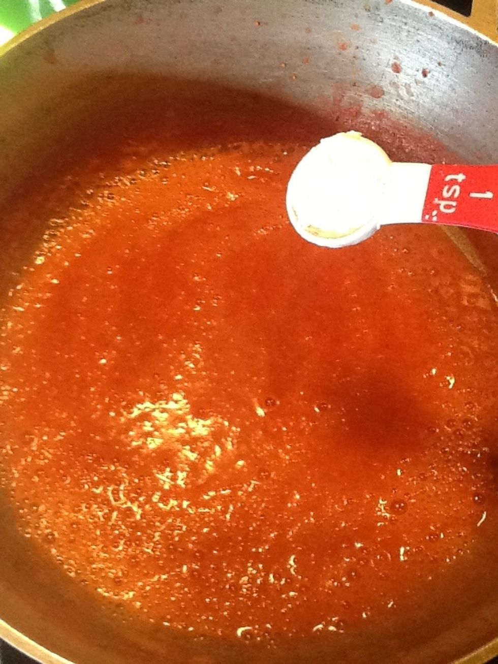 And the cornstarch. Stir it well with a whisk to remove any lumps. After these two have been added I turned on the stove to med heat and simmered the  sauce for a few minutes