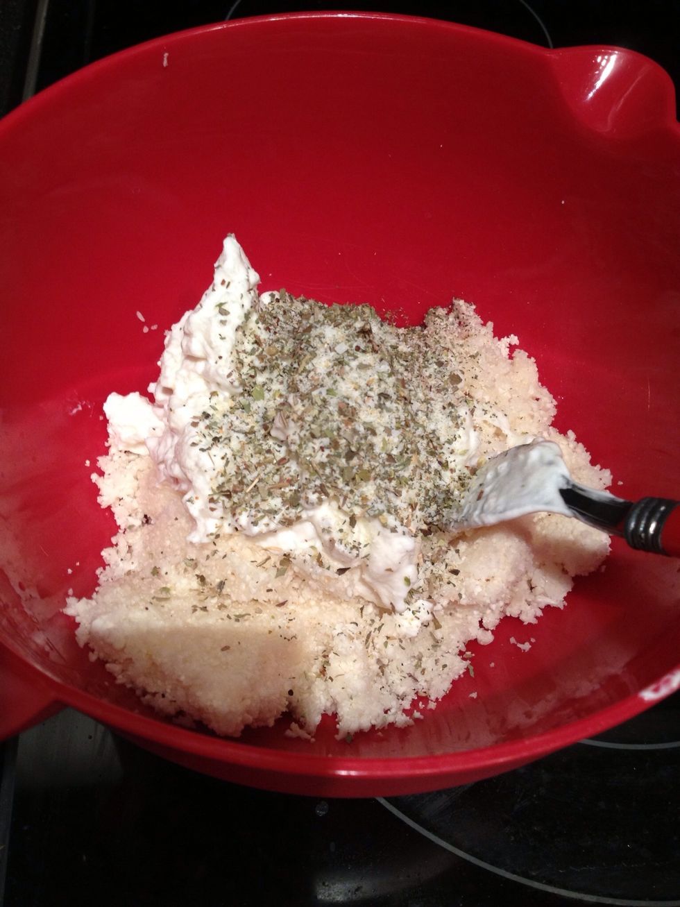 and the dough spices you like (used oregano, basil, a little garlic salt...)