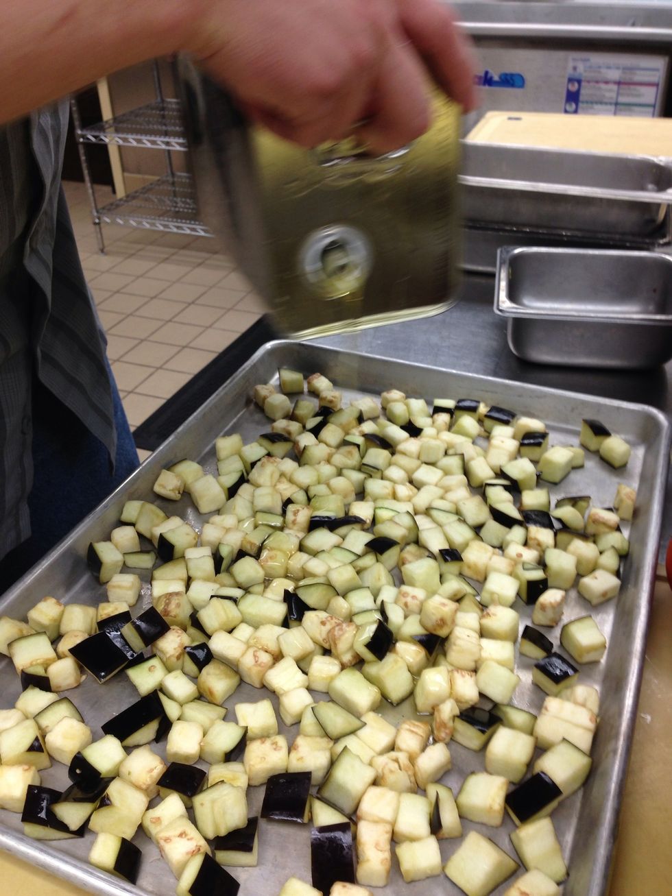 And the eggplant that has been salted to remove water.