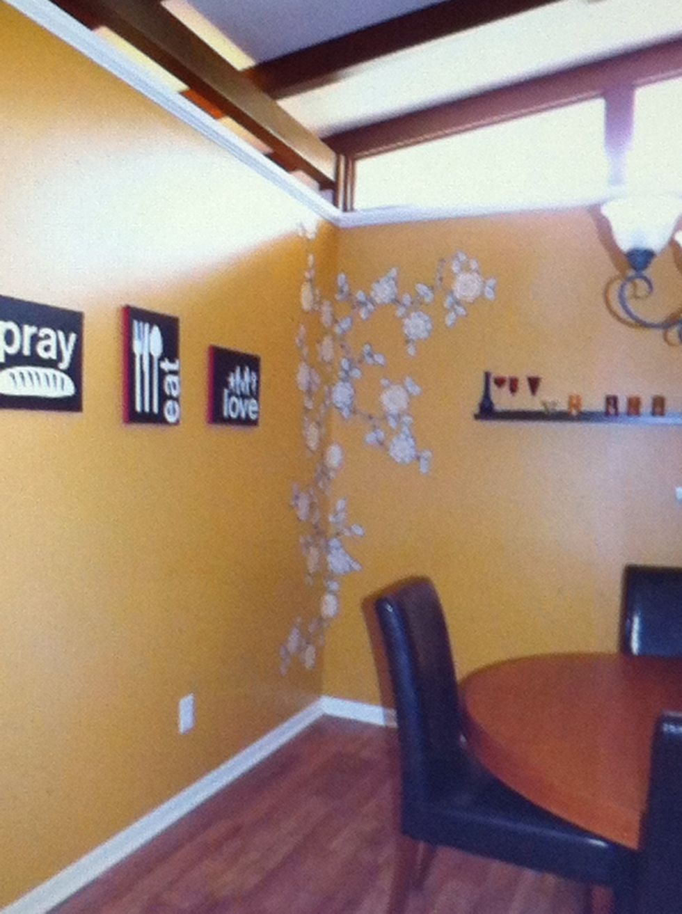 And the finished project! I just love the way the bold pattern stands out on the wall. And when we get tired of it, we just have to peel it off! No repainting and no mess!