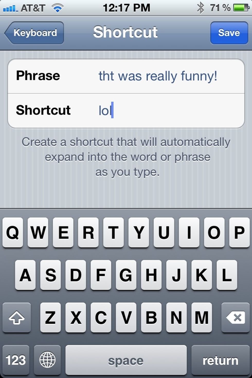 And the one on top, type in the automatic substitution you want.