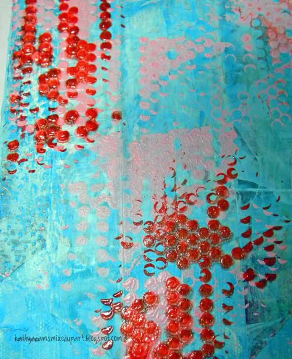 And the result made me very happy!  This paint is made for stencils!  I created little red sparkly dots of goodness! I think I had an Oprah, \u201ca-ha\u201d, moment!