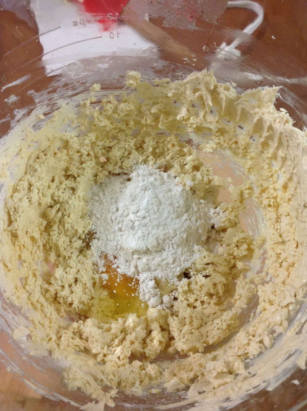 And the then the other egg and another spoon of flour.