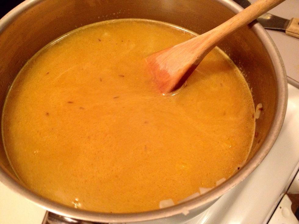 And the water and the carrots. Boil for 10-15 minutes.