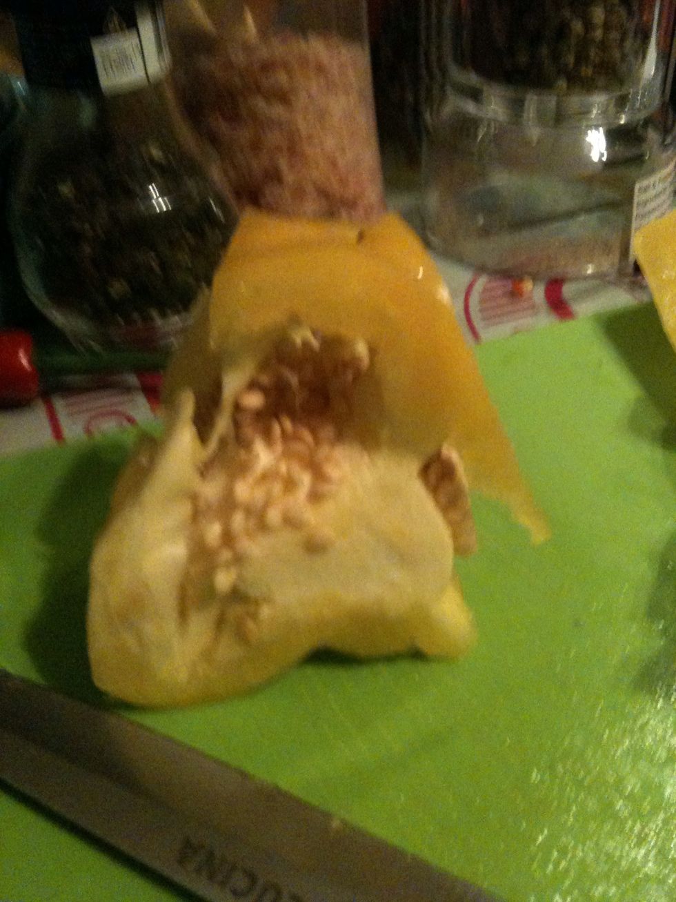 And the white pith with all the seeds (like a core) is left seperately. You can plant this and grow some more peppers!