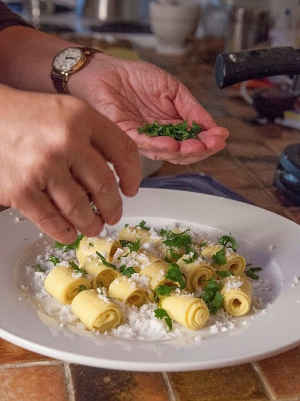 And then add on the chopped fresh cilantro.