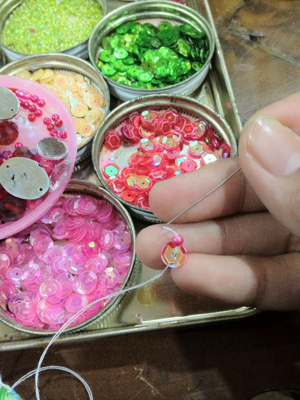 And then choose another beads or round plastic pearl.