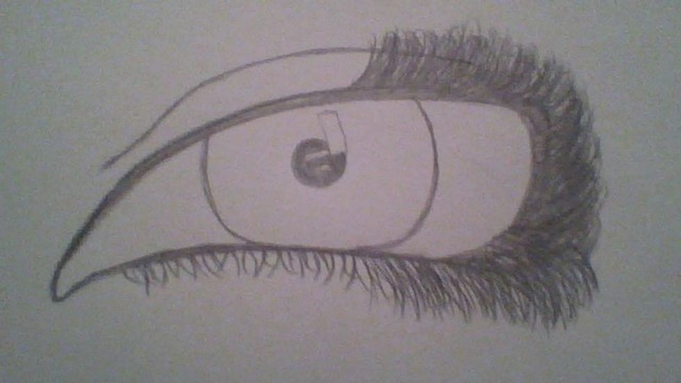 And then draw a rectangular white bubble. After that, add 2 ovals in the pupil and color the circle in, ( not the ovals).
