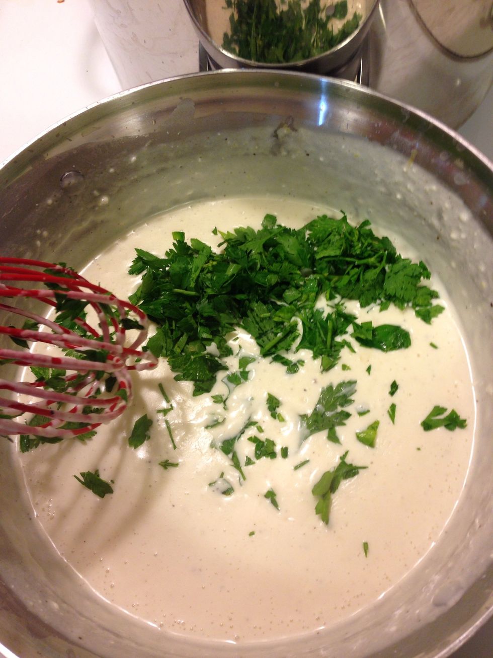 And then guess? Stir it in! Your sauce is done! Now you can mix the pasta, shrimp and sauce all together and serve or do what I do in the next steps....