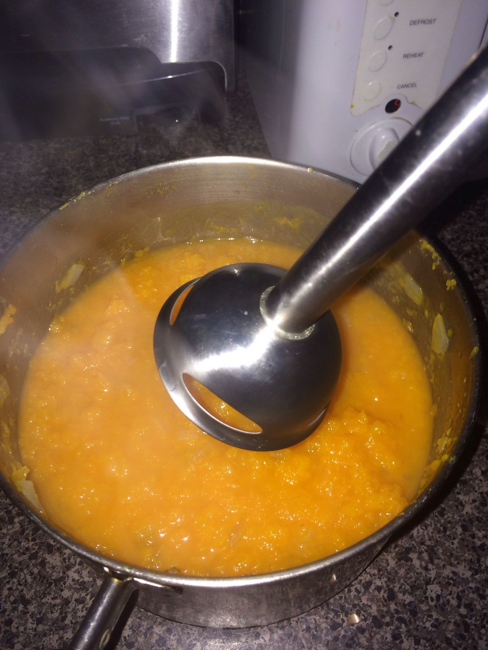 And then I use a submersion blender. If you don't have one of these just keep mashing until everything is nice an smooth.