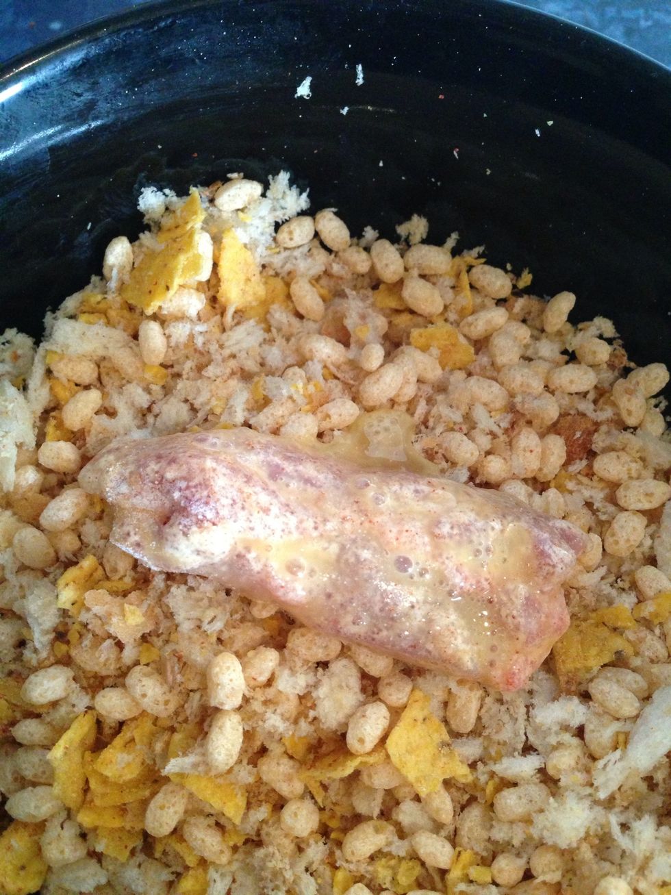 And then into the breadcrumb mixture