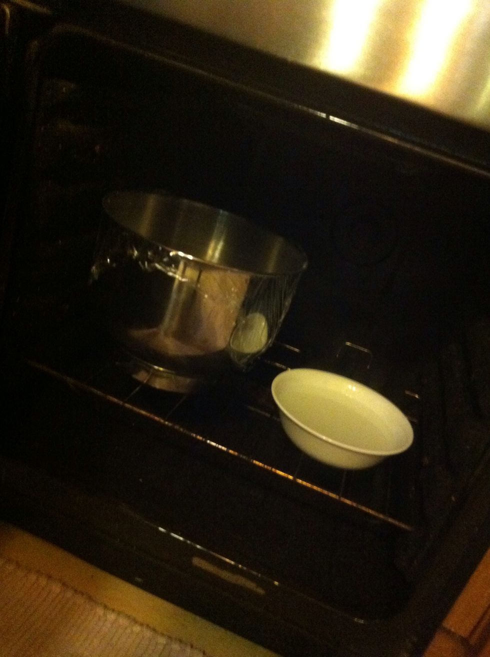 And then out it together with the dough so that it warms up the dough. Like a baby yeast sauna~