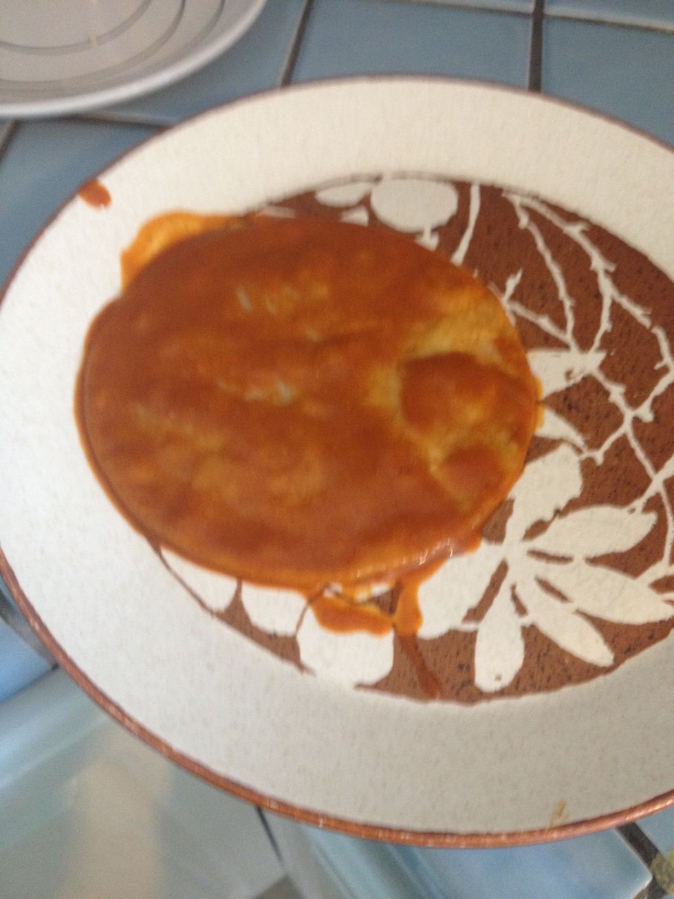 And then put it on a plate. Now we're ready to go down the "assembly line" to add  the remaining ingredients.