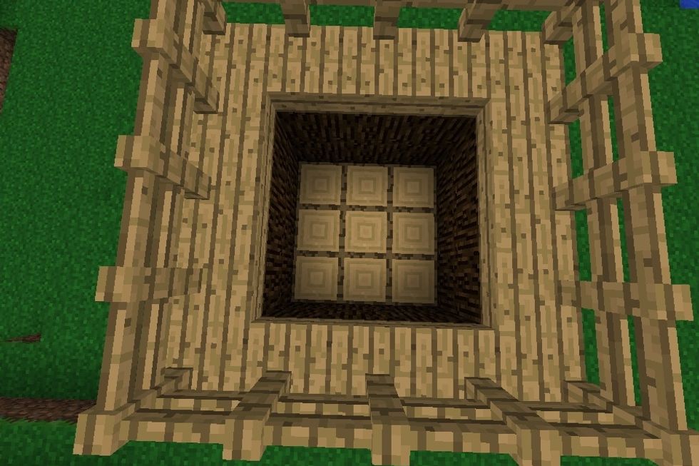 And then you put oak wood at the bottom of the fountain as the base/floor of it