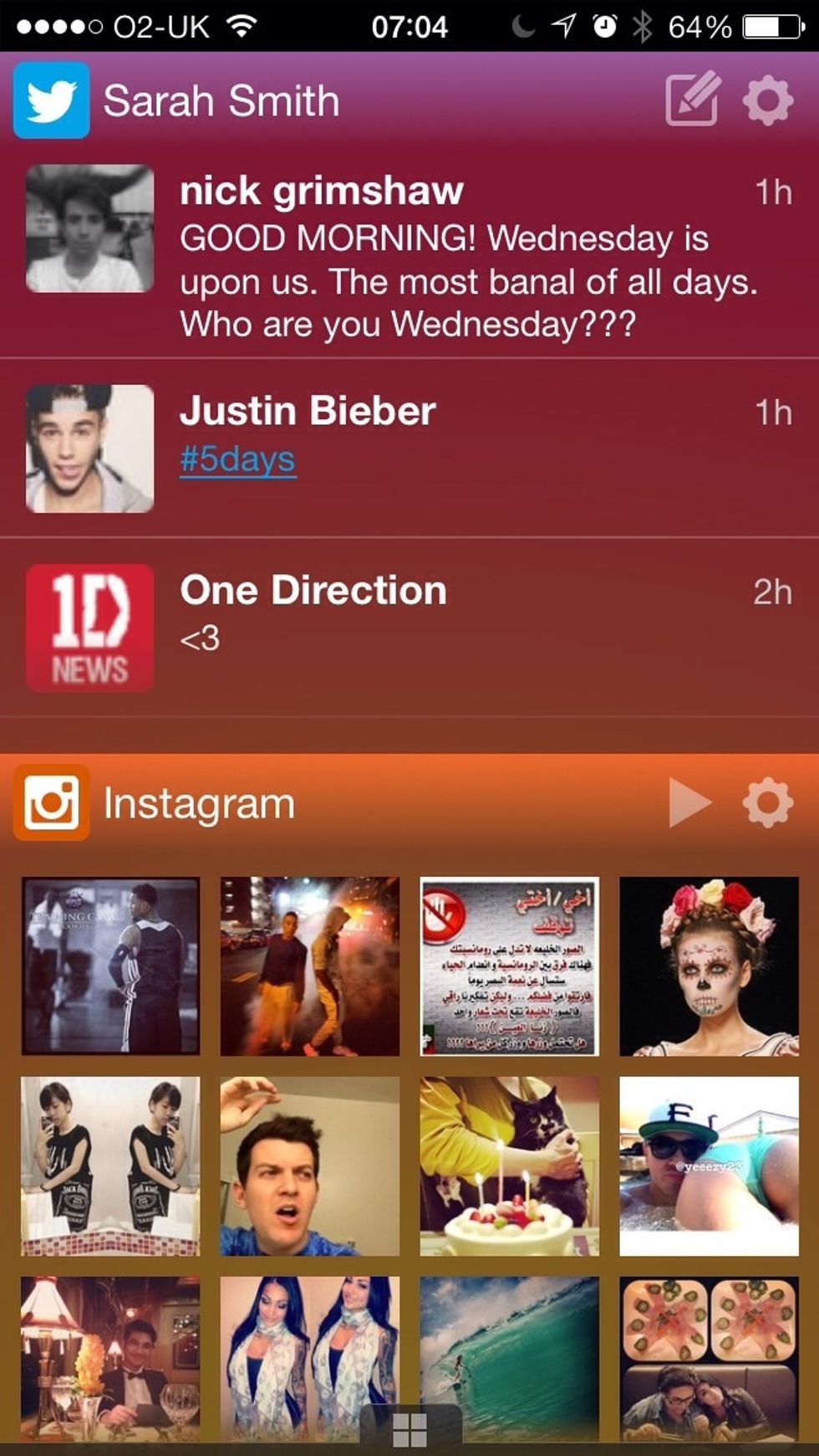 ...and there we go. Your Twitter and Instagram, both on one screen. Awesome! You can place any panel into half the screen and join it with another in My Dashboard. Enjoy!