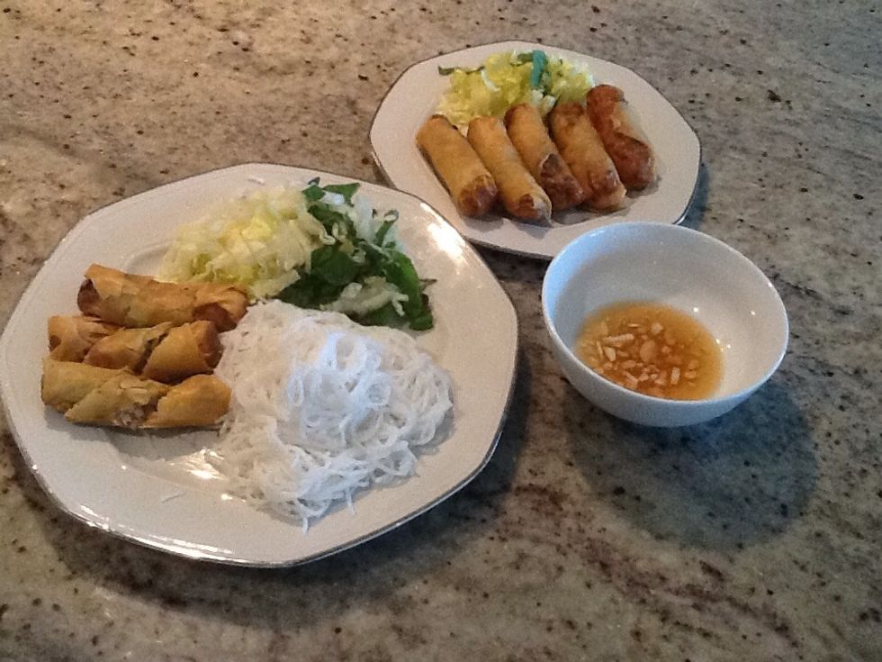 And there we have it the spring roll,you can enjoy it with fish sauce like in the picture or sweet chili sauce