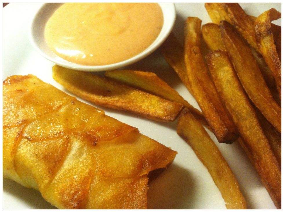 And there you are darling. And here's a little something extra for you, yes dear \u2026 that magic sauce is equal parts ranch dressing, mayo and franks red hot. Charming.