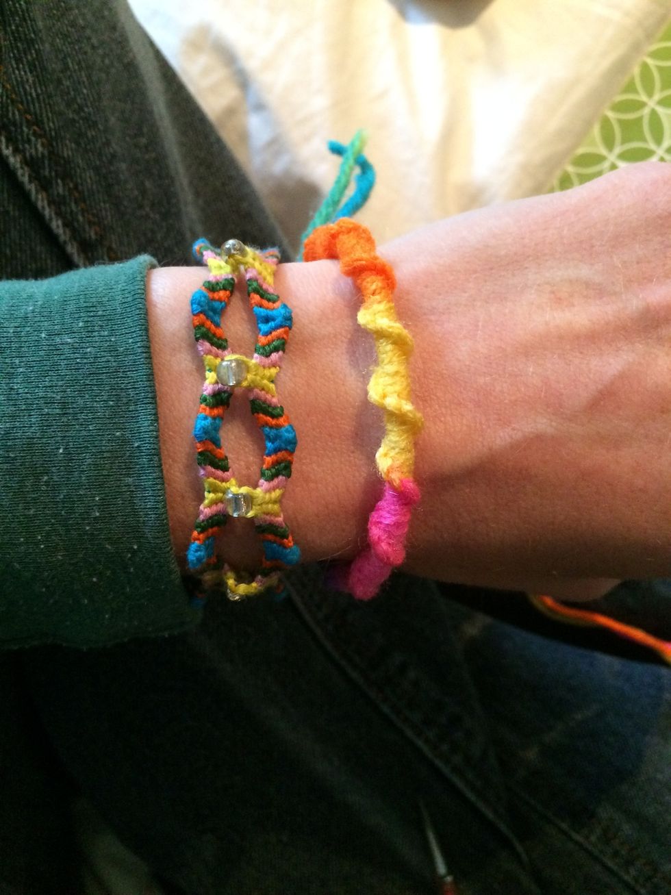 And there you go. You have your finished Chinese Staircase friendship bracelet. I hope you have enjoyed this guide :D