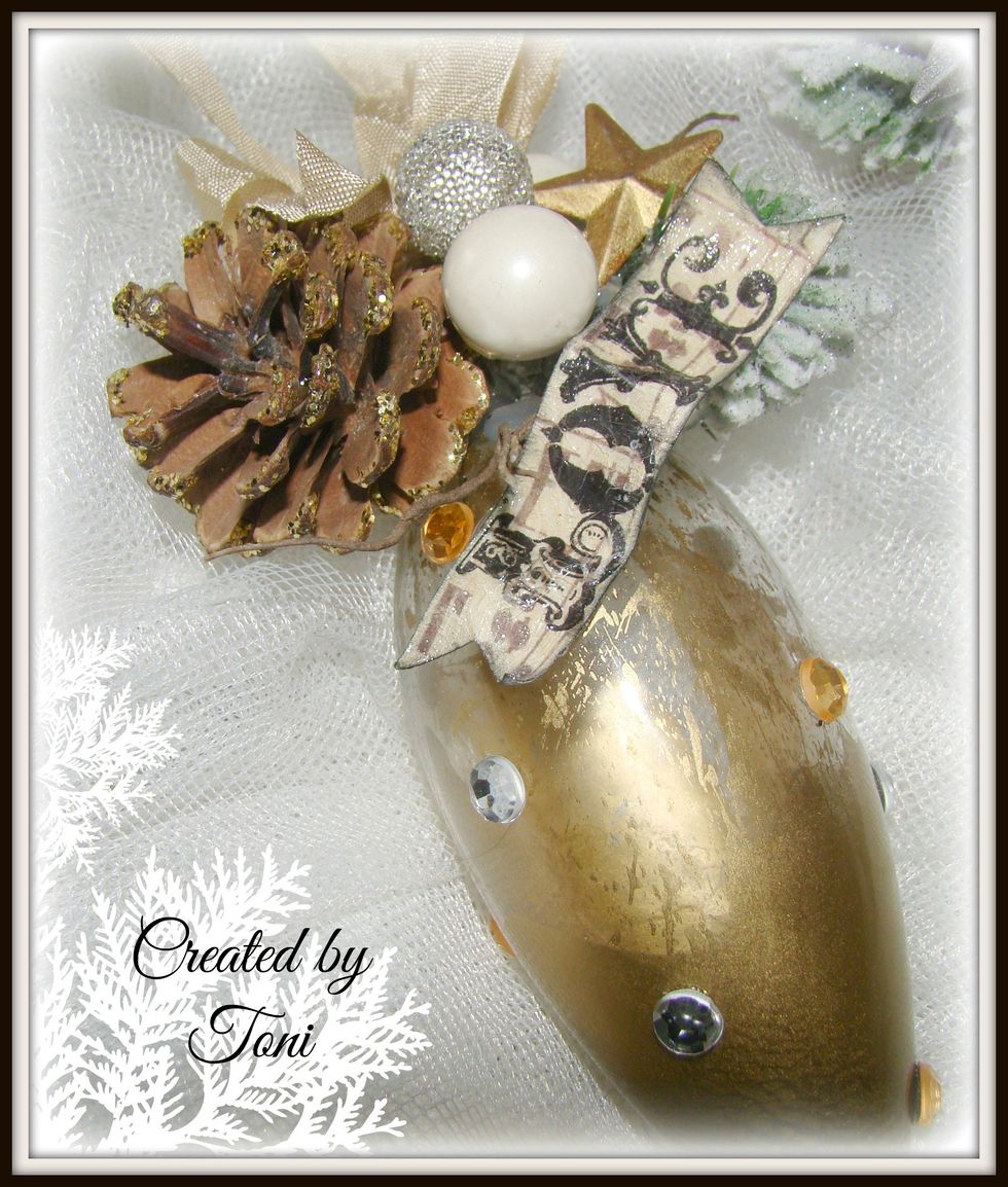 And there you have it, an easy quick ornament to adorn your tree. Use lace, bells, glitter etc. to embellish.