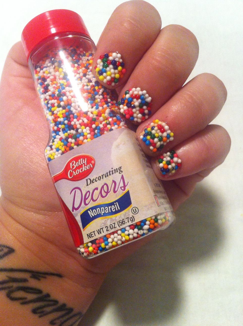 And there you have it! Yummy sprinkle nails! You can use other colors-- a darker color can be considered caviar nails. Oh you fancy, huh?